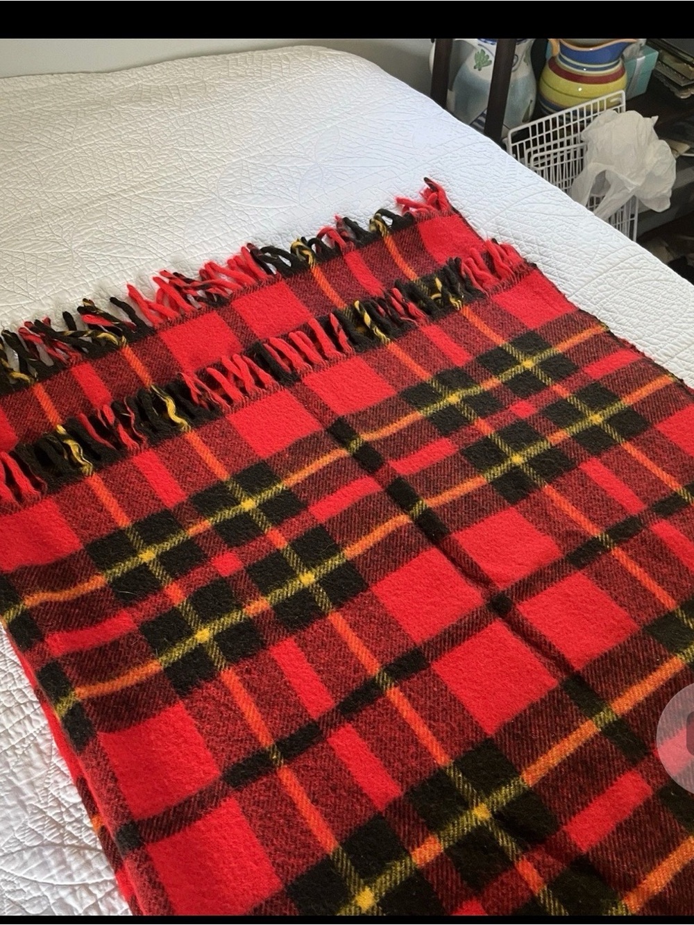 Red Plaid Fringe Throw Blanket by